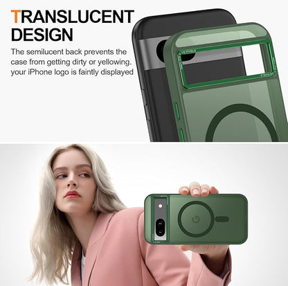 Magnetic for Google Pixel 8a Case, [Military Grade Drop Protection] [Compatible with MagSafe] Shockproof Slim Translucent Matte Anti-Slip for Women Girls Men Case, Forest Green