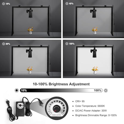 Overhead Camera Mount with Light LED 5600K Continuous -Top-Down Shooting Desk Mount Stand for Flat Lay Photography, Live Streaming - Universal Fit for DSLR, Mirrorless Cameras & Smartphones