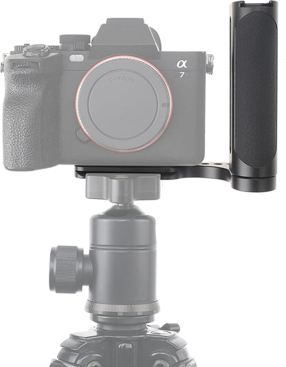 FocusFoto 2nd Gen L-Shaped Bracket Holder Stabilizer with Side Handle Grip Universal for DSLR Mirrorless Camera, with 1/4" Cold Shoe Mount for Mic Flash LED Light, Quick Release Plate for Arca Tripod