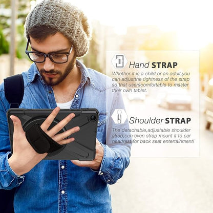 BRAECN for Galaxy Tab A 10.1 2019 Case, Heavy Duty Shockproof Rugged Case with 360 Degree Rotating Hand Strap/Stand and Shoulder Strap for Samsung Tab A 10.1 SM-T510/T515 2019 (Black)