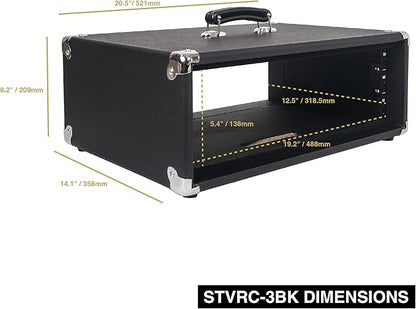 Sound Town Vintage 3U Amp Rack Case, 12.5" Depth with Rubber Feet, Dust Cover, Kickstand, Black (STVRC-3BK)
