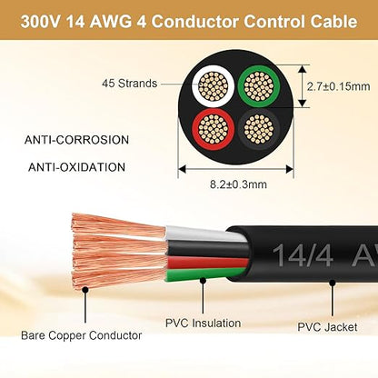 MOOKEERF 14/4 AWG Mini-Split Cable - 75FT 14 AWG 4 Conductor Control Cable 300V Stranded Oxygen-Free Pure Copper Wire for Mini Split Air Conditioner,Heat Pump,HVAC Systems and Speaker Systems
