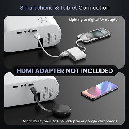 HOMPOW Projector, Native 1080P Full HD Bluetooth Projector with Speaker, 9500 Lumens Outdoor Portable Movie Mini Projector Compatible with Laptop, Smartphone, TV Stick, Xbox, PS5