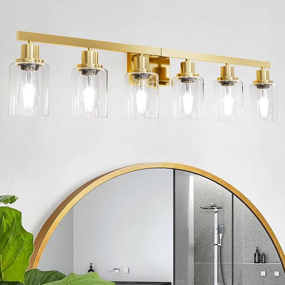 DIKAIDA 6 Light Gold Bathroom Vanity Light,Bathroom Light Fixtures, 38" Modern Brushed Gold Vanity Lighting Fixtures for Bathroom Over Mirror, Gold Sconces Wall Lighting for Bedroom