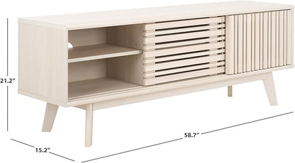 SAFAVIEH ESMA TV Stand for up to 65" Flatscreen – Bleached White, Sliding Doors with Interior Storage, Entertainment Media Console (MED9640C)