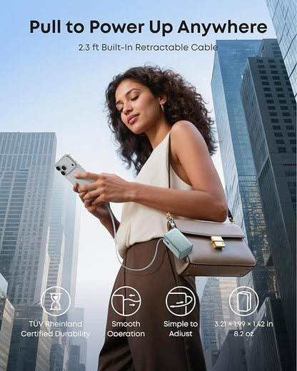 Anker Nano Portable Charger, 10,000mAh 45W Max Compact Power Bank, Travel Essential Phone Battery Pack with 2.3 ft InstaCord Retractable Cable for iPhone 17/16 Series, iPad, Galaxy, Pixel, and More
