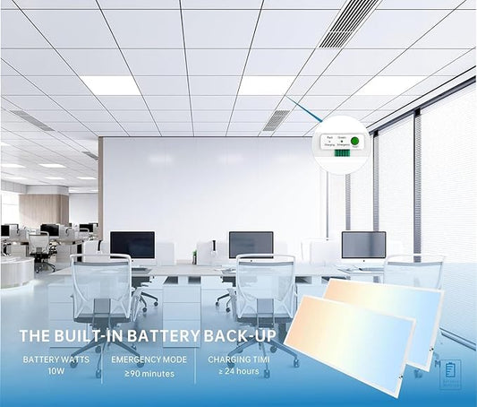 2X4 LED Flat Panel Light with Emergency Battery Backup, 50W 3000K/4000K/5000K, 0-10V Dimmable, 6500 Lumens, LED Drop Ceiling Lights, 100-277V, DLC UL Listed, Ultra Thin Back-Lit (6 Pack)