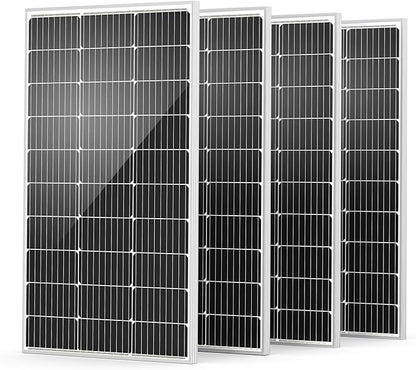 HQST Solar Panel 4pcs 100 Watt 12V Monocrystalline Solar Panel with Solar Connectors, High Efficiency Module PV Power for Battery Charging Boat, Caravan, RV and Any Other Off Grid Applications