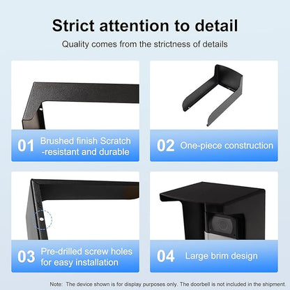 Dgyezhao Outdoor Black Doorbell Rain Anti-Glare Cover, Steel Weather-Blocking Camera Cover Glare Sun Shade Protection for Most Video Doorbells(Inward fold)