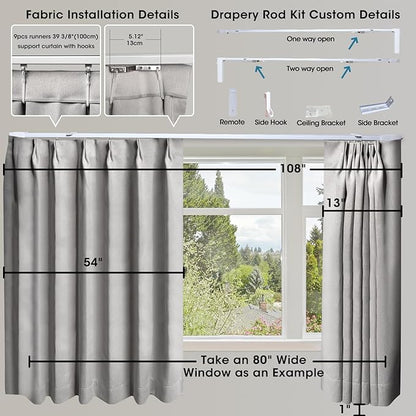 SmartWings Automatic Curtain Opener with Drapery, Motorized Vertical Blinds with Remote, Electric Closet Doors Sliding Panels Compatible with Alexa Google Homekit, 93% Blackout Light Grey