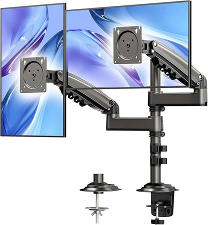 HUANUO 13-32 Inch Dual Monitor Stand, NITROGLIDE™ Dual Monitor Mount, Monitor Stand 2 Monitors, Ergonomic Adjustable Tilt/Swivel/Rotate, Weight Max 19.8 lbs, VESA 75/100mm
