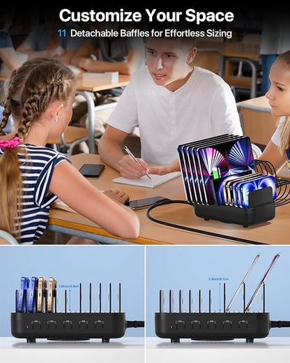 SooPii USB Charging Station,100W Fast Charging Station for Multiple Devices with 10pcs USB C Cables, 10-Port Type C Phone Charger Station Organizer Compatible with lPad,Tablet,Kindle and More(Black)