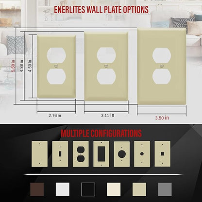 ENERLITES Duplex Receptacle Outlet Wall Plate, Jumbo Electrical Outlet Covers, Gloss Finish, Oversized 1-Gang 5.51" x 3.50", Polycarbonate Thermoplastic, 8821O-I-10PCS, Ivory, 10 Pack