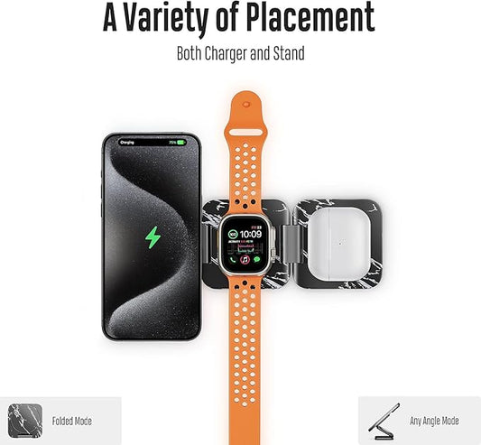 Fast Wireless Charger, Magnetic Foldable 3 in 1 Charging Station for iPhone 16/15/14/13/12/Pro/Plus/Pro Max, 5W Portable Charger for Apple Watch9/8/7/6/5/4/SE, for Airpods