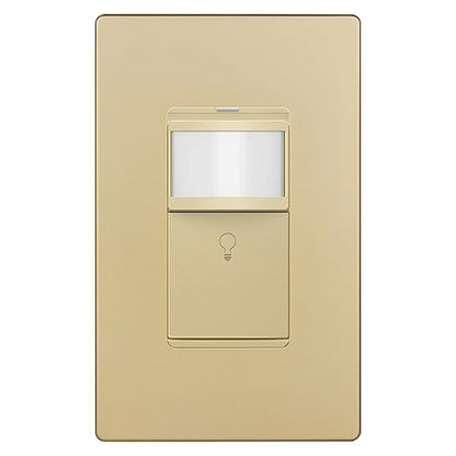 LIDER Motion Sensor Switch with Screwless Wall Plate, UL Listed, PIR Sensor Switch, Occupancy/Vacancy, No Neutral Required, Ground Wire Required, 1-Pole, Modern Smart Home, Gold