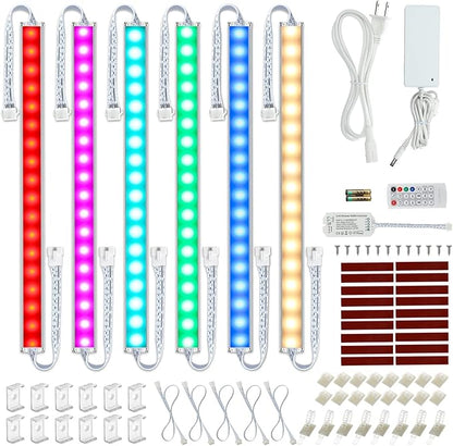Litever Under Cabinet LED Lighting Kit. RGB Color & Bright Warm White Light. Slim Linkable LED Light Bars with Power Adapter, Controller, Extension Cords. Max 24W. Dimmable. Plug in. RGB + 3000K.