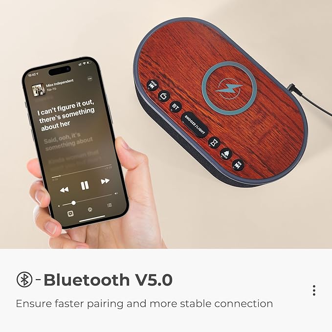 uscce Alarm Clock Bluetooth FM Radio: 10W Stereo Sound Speaker - Fast Wireless Charging for iPhone Samsung - Dimmable Clock Radio for Bedroom