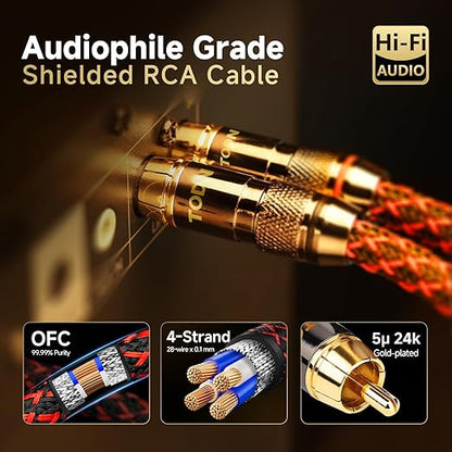 TODN RCA Stereo Cable Audiophile HiFi Interconnect Shielded RCA Cables for Home Audio Systems (16.4ft/5m, 1 Pair)