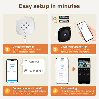 Girafit 3MP 2K Window Camera,2.4GHz&5GHz WiFi Indoor Cameras for Home Security 2 Pack with ChroMax Al Color Night Vision,Person & Motion Detection,24/7 Recording,Easy&Quick Install