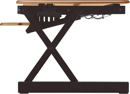 Rocelco 32" Height Adjustable Standing Desk Converter BUNDLE - Sit Stand Computer Workstation Riser with Anti Fatigue Mat - Dual Monitor Retractable Keyboard Tray - Teak Wood Grain (R EADRT-MAFM)