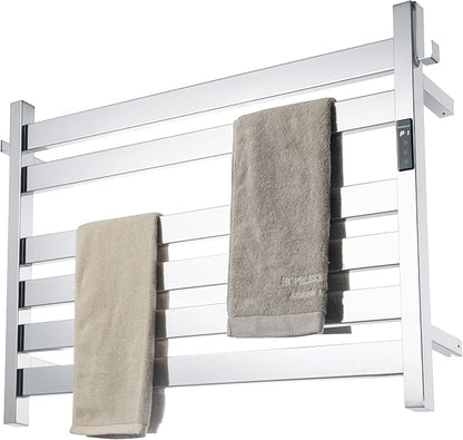 K&KALONZO Towel Warmer for Bathroom, Wall-Mounted 6-Bar Heated Towel Rack with Built-in Timer, Waterproof Electric Towel Heater, Support Plug-in and Hardwired, Polished, EL18M