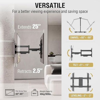 CondoMounts CLMTVA1044 Full Motion Large Pillar TV Mount | Column | Round & Square TV Post Mount | NO Drill | Holds 80lbs | Fits 32-in. to 70-in. TVs | Fits Pillars 8-in & Wider | White Strap