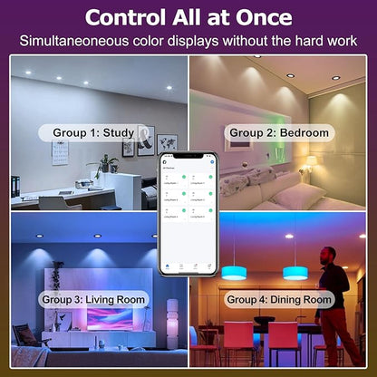 LightingWill 2 Inch LED Recessed Lighting, Smart WiFi LED Downlight, 5W Ceiling Light Compatible with Alexa/Google Assistant, Dimmable RGB & 2700K-6500K, 120V with Driver (10 Pack)