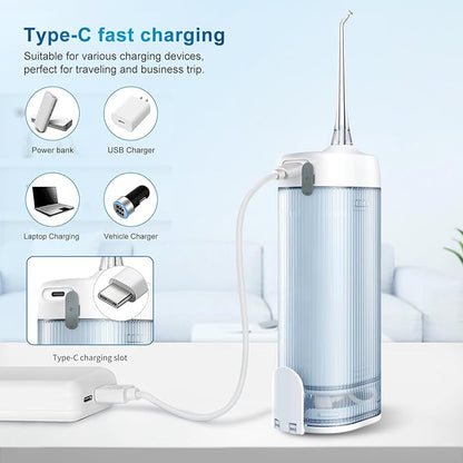 JNGOODS Mini Cordless Portable Water Flosser Oral Irrigator Water Teeth Cleaner Pick, Telescopic Water Tank, 4 Modes & IPX7 Waterproof, Home & Travel Water Flossers for Teeth, Braces Bridges Care.