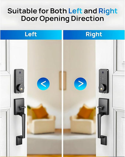 Smart Keyless Entry Door Lock Set w/Front Door Handle, 0.1s Fingerprint Biometric Unlock, APP/Passcodes/Cards Control, Auto Lock Keypad Deadbolt, Easy Install for Entry Bedroom
