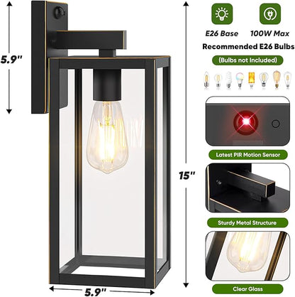 BesLowe Upgraded Motion Sensor Outdoor Wall Lights, 15” Dusk to Dawn Porch Lights Outdoor Wall Sconce Lanterns, 3 Lighting Modes Exterior Lighting Fixtures, Bronze Outside Lights for House, 2-Pack