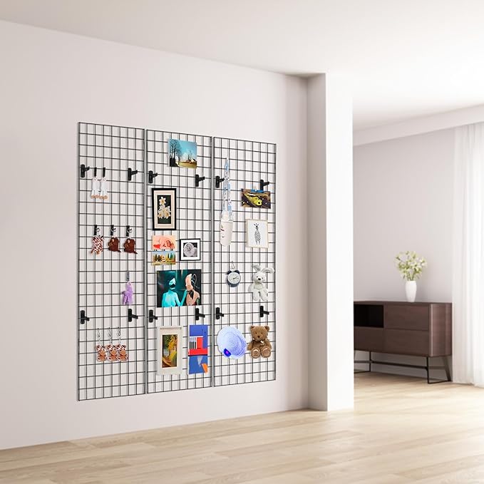 NEESEEYEE Commercial Grade Gridwall Panels – Heavy Duty Grid Panel for Any Retail Display, 2’ Width x 4’ Height, 4 Gridwall Panels Per Carton (Black Finish)