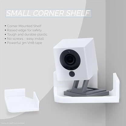 Mini Corner Shelf Mount for Security Cameras, Baby Monitors, Speakers, Plants & More, Universal Holder, Strong Adheasive, Easy to Install, No Mess, Screwless by Brainwavz (White)