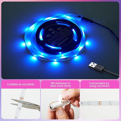 Timelux 20ft LED Strip Lights Color Changing Mood lamp USB 5V Operated RGB 5050 LED Tape Lights Bedroom, Kitchen Cabinet Light with IR Remote Controller and Dimmable