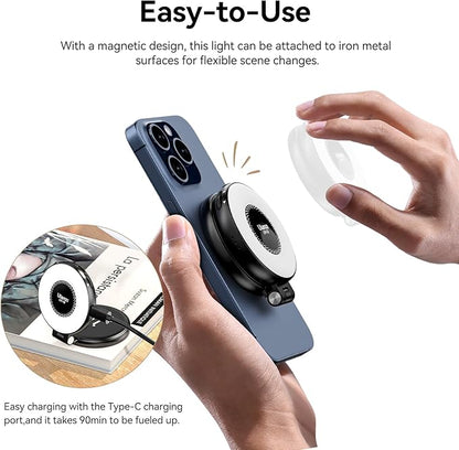 Fill Light for Magsafe LED Phone Light Attachment Selfie Ring Light Brightness Adjustable Compatible w Magsafe for iPhone Smartphone Vlogs/Photography/Video Conference Color Black