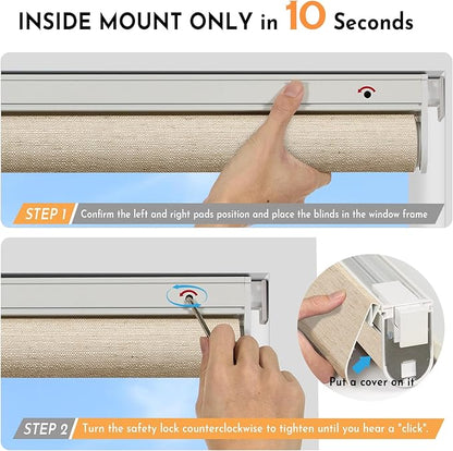 Persilux Smart Motorized Blinds with Remote, No Drill Automatic Roller Shades for Indoor Windows, Light Filtering Linen Fabric, Electric Blinds for Windows, Linen Beige C156-2, Custom Size