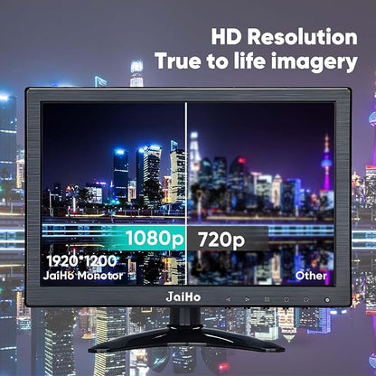 JaiHo 10.1 Inch Small IPS Monitor 19201200 Resolution 60Hz HD Display Screen, 16:10 Portable With Built-in Speaker, HDMI for Gaming CCTV Security Camera Raspberry Pi PC
