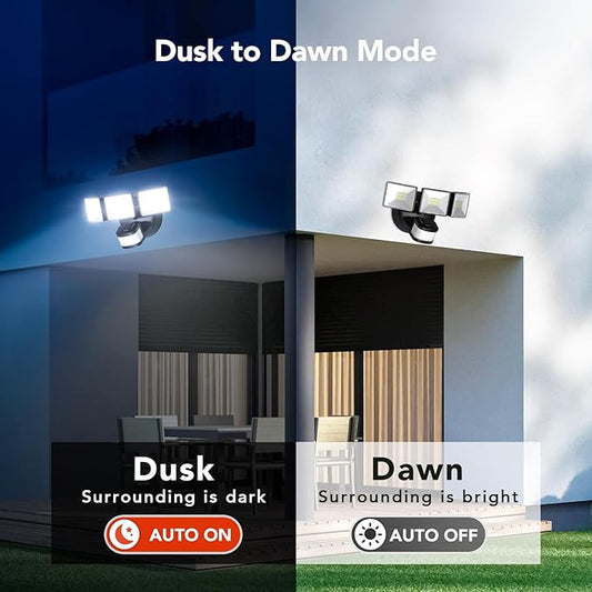OREiN Motion Sensor Outdoor Flood Light, 26W 3500LM LED Security Light, 240° 40FT Detection, Dusk to Dawn/Auto/Test Modes, IP65 Waterproof for Garage, Yard, Porch, Driveway (Hardwired)