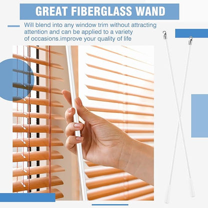 Bokon 2 Pieces White Fiberglass Blind Wand Vertical Blinds Stick Replacement with Hook and Handle for Window Opener Accessory(48 Inch)