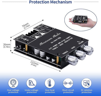 ARRAROWN ZK-1002T PRO 2.0 Channel Bluetooth 5.0 Amplifier Board 200W HiFi Subwoofer Audio AMP with Treble and Bass, BT USB and AUX Inputs, DC 12-24V 2.0 Channel Stereo AMP Module for DIY Speakers