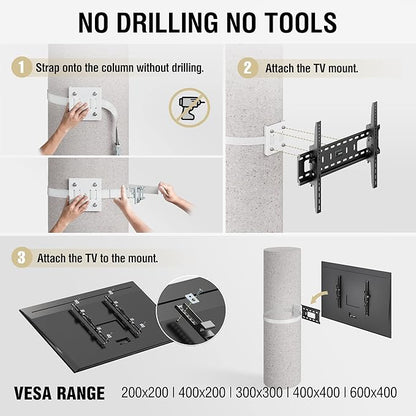 CondoMounts CLMTVT1064 DIY Column TV Mount for Large Pillars & Large TVs | Holds 120lbs | Fits 37-in. to 85-in. TVs | Fits Pillars 8-inches & Wider | No Drill | White Straps | TILT Only No Swivel
