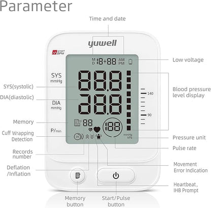 yuwell Blood Pressure Monitor for Home Use, Digital Monitors with Wide Range Arm Cuff, 99 Memories and Voice Broadcating, Batteries and AC Adapter inluded, Style 660 Series