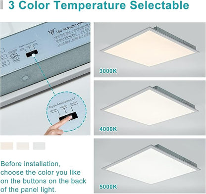 VocgoUU 16-Pack 2x2 LED Flat Panel Light Drop Ceiling, 0-10V Dimmable, 3CCT Selectable (5000K 4000K 3000K) & 3 Wattage Switchable (40W 30W 20W), 100-277Vac, ETL & DLC