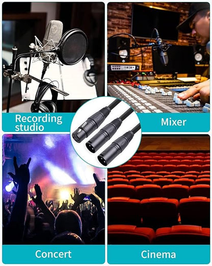 2 Pack XLR Splitter Cable,1 Female to 2 Male,5 FT Stereo Mic to L&R Audio Y-Splitter Cable