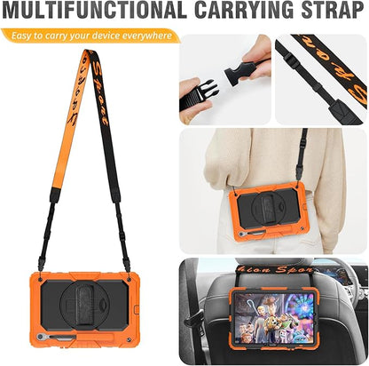 HXCASEAC Case for Galaxy Tab S10 FE / S9 FE 5G 10.9 inch, Shockproof Design with Screen Protector, 360° Hand Strap Stand, S Pen Holder, Heavy Duty Protective Samsung S9 FE / S10 FE Tablet Case,Orange