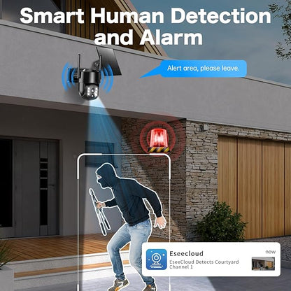 Seeborder Solar Security Cameras Wireless Outdoor, 2K 4MP Security Cameras Battery Powered PTZ WiFi Camera, Color Night Vision, 2-Way Talk, PIR Motion Detection for Home Security (Black 4 Pack)