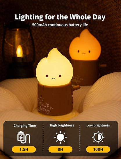 Tarinks Stump Fire Night Light, Flameless Candles Lamp, Torch Stump Light, Rechargeable Silicone Flame lamp, Cute Night Light for Bedroom, Outdoor, Camp, Funny Gifts for Kids Teens Adults