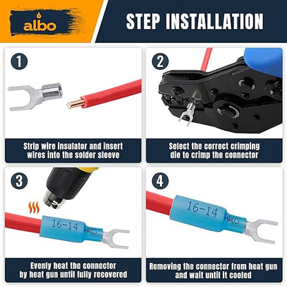 200PCS Blue Heat Shrink Fork Spade Connectors #10 – 16-14 AWG Tinned Copper Terminals, Waterproof Wire Crimp Kit for Automotive, Marine, Speaker & Electrical Wiring