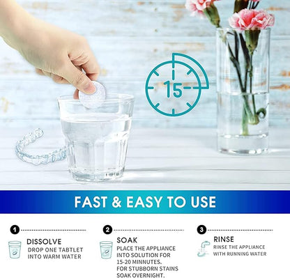 Y-Kelin Retainer and Denture Cleaner 120 Tablets for 4 Months Removes Stains Plaque Odors for Dentures Retainers Mouth Guard and Removable Dental Appliances (120 PCS, Mint)