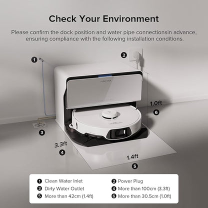 roborock S8 MaxV Ultra with Refill & Drainage System Robot Vacuum and Mop, Check Installation Space First, FlexiArm Design, Auto Mop Wash&Dry 10000Pa Suction, Obstacle Avoidance, 20mm Auto Mop Lifting