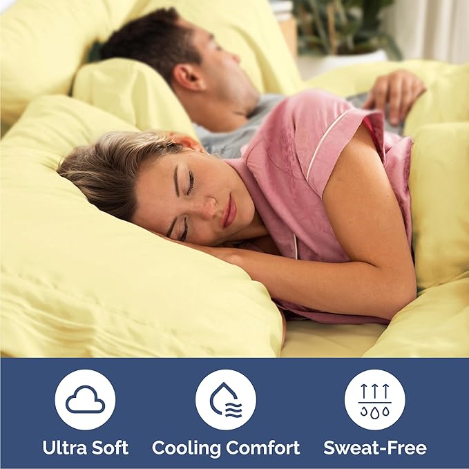 Queen Size 4 Piece Sheet Set - Comfy Breathable & Cooling Bed Sheets Set - Hotel Luxury Bedding for Women, Men, Kids, Teens, Boys & Girls - Deep Pockets, Ultra-Soft, Wrinkle Free - Oeko-Tex - Yellow